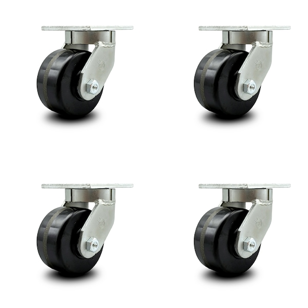 6 Inch Extra Heavy Duty Phenolic Wheel Swivel Top Plate Caster SCC, 4PK